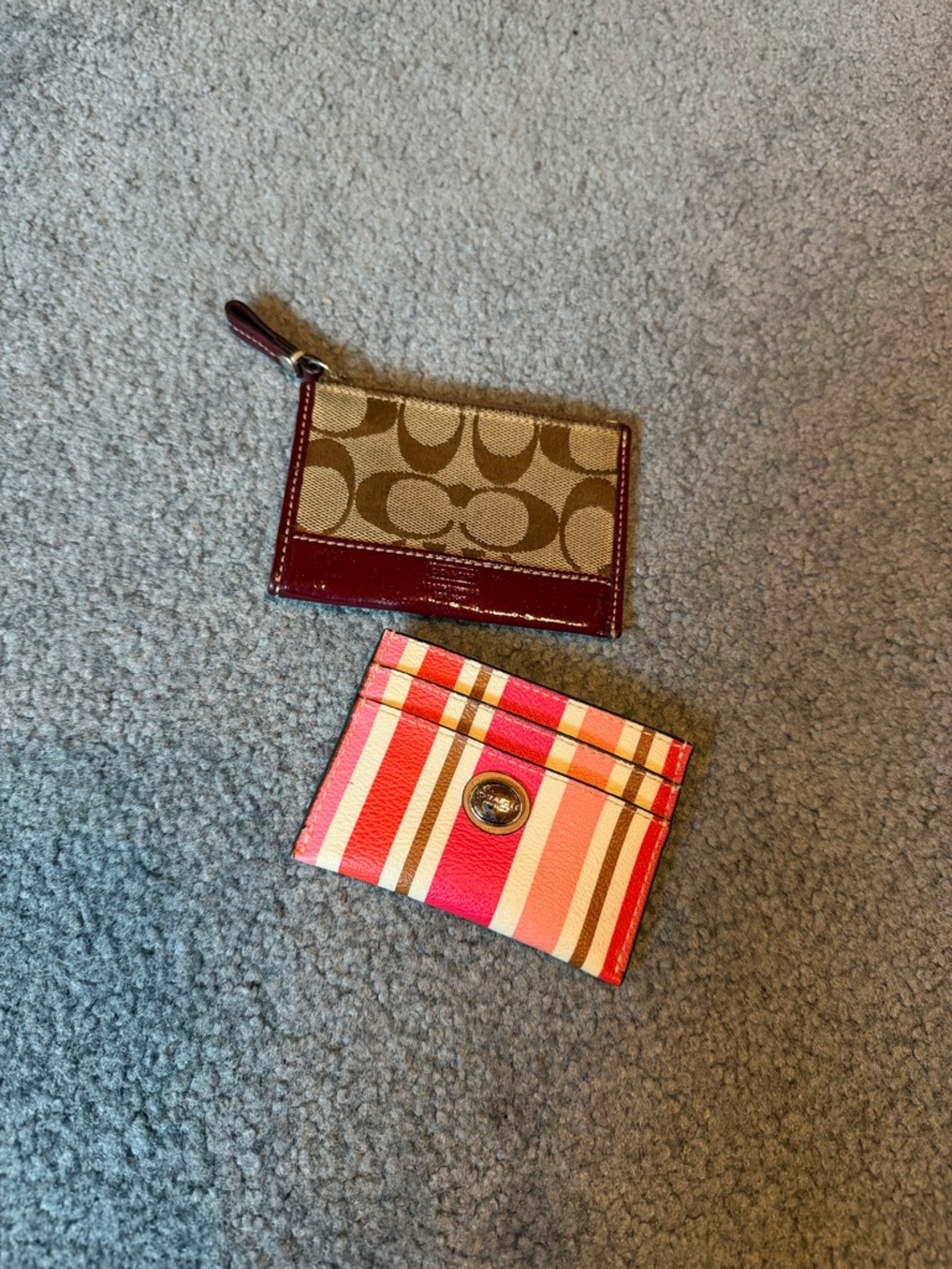 Coach Tan Logo Zip Card Case & Striped Pink-Red Card Holder